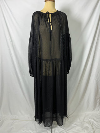 Sheer Dotted Tie-Neck Dress
