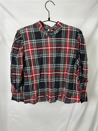 Tartan Plaid High-Neck Blouse