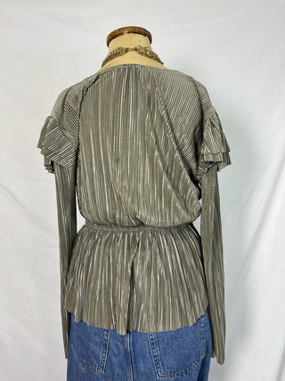 Metallic Pleats Babydoll Blouse