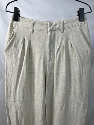 Natural Linen Blend Wide-Leg Trousers