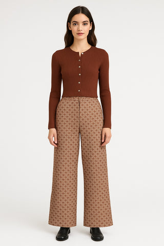 Retro Diamond-Print Wide Leg Pants