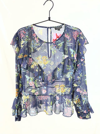 Midnight Garden Ruffle Blouse