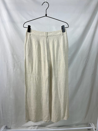 Natural Linen Blend Wide-Leg Trousers