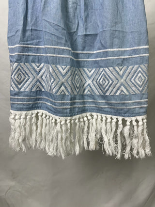 Fringy Embroidered Denim-like Tank Top