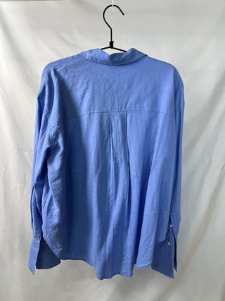 Blue Relaxed Linen Button-Up Shirt