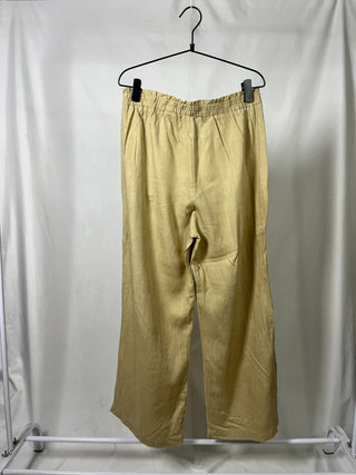 Beige Linen Wide-Leg