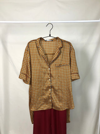 Golden Geo Satin Button-Up