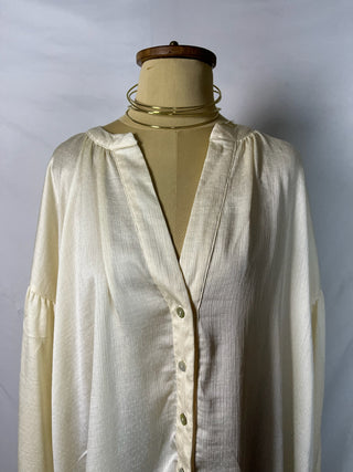 Ivory Satin Button-Down Blouse