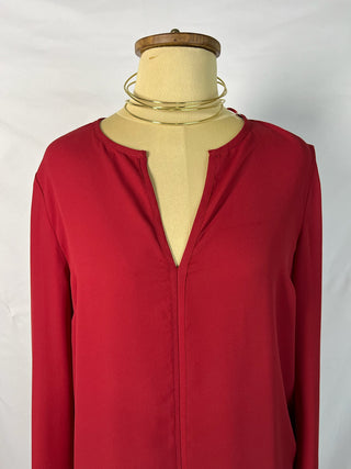 Bold Red V-Neck Blouse
