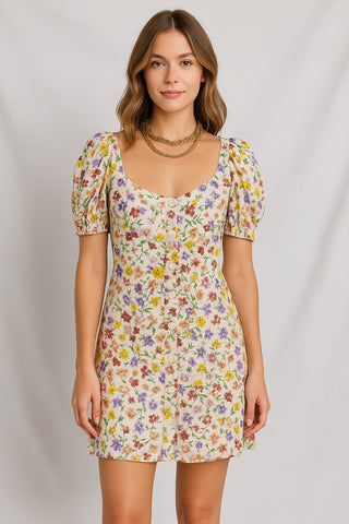 Floral Puff Sleeve Mini Dress