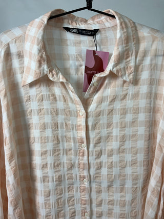 Peach Gingham Oversized Button-up