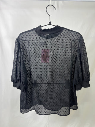 Sheer Dotted Puff Sleeve Blouse