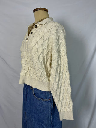 Cream Cable Knit Polo Sweater