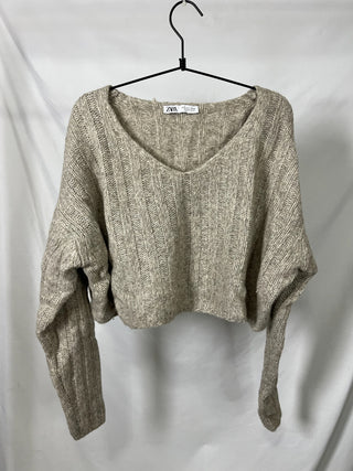 Cropped V-Knit Sweater