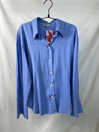 Blue Relaxed Linen Button-Up Shirt