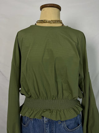 Olive Ruffle-Cinch Peplum Top