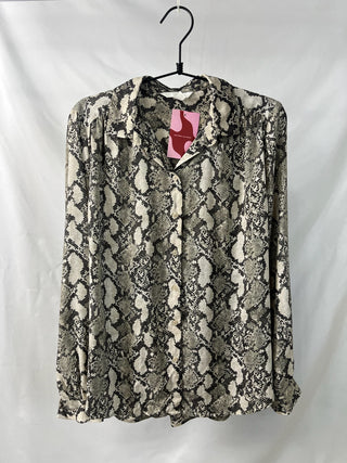 Snakeskin Print Button-Up Blouse