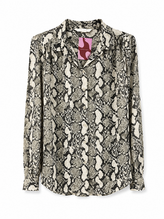 Snakeskin Print Button-Up Blouse