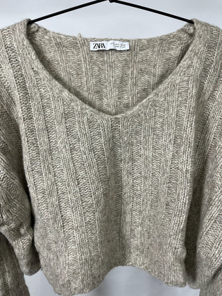 Cropped V-Knit Sweater