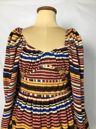 Earthy Striped Puff-Sleeve Dress
