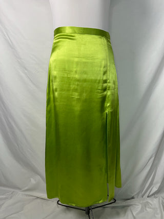 Lime Satin Slit Skirt
