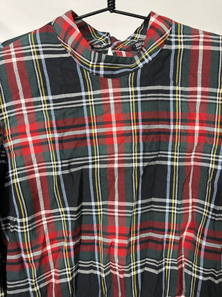 Tartan Plaid High-Neck Blouse