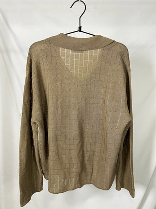 Square-Knit Collared Sweater