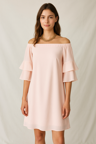 Off-shoulder Sleeve Ruffle Dress