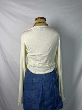 Cream Ribbon-Tie Side-Ruched Top