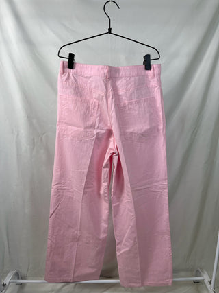 Candy Pink Wide-Leg Cotton Trousers