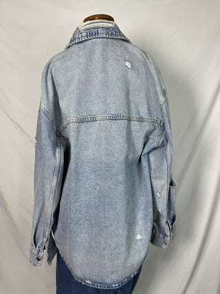 Distressed Ice-Wash Oversized Denim Jacket
