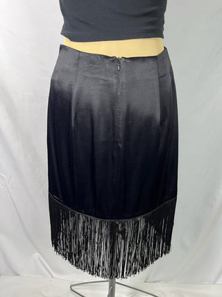 Satin Fringe Midi Skirt