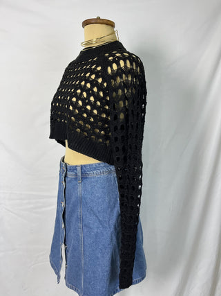 Cropped Open-Knit Sweater