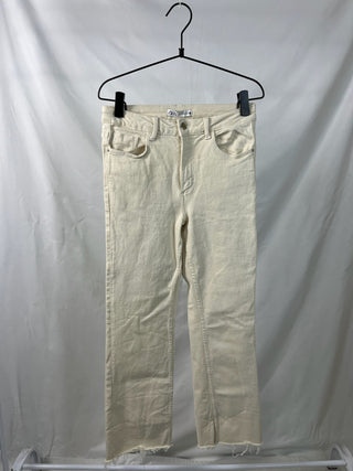 Ecru Straight-Leg Slit Jeans