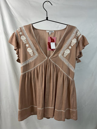 Embroidered Boho Babydoll Blouse