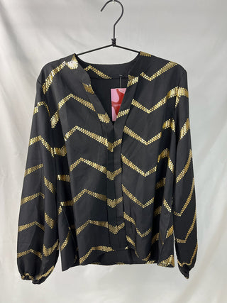 Black & Gold Chevron Print Blouse