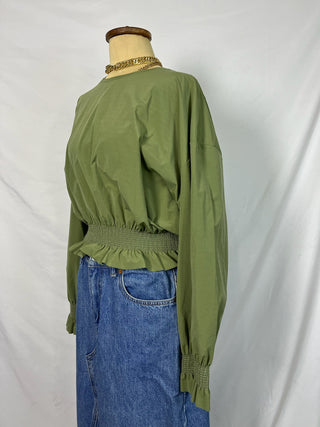 Olive Ruffle-Cinch Peplum Top