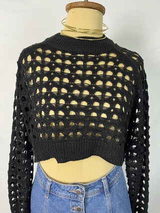 Cropped Open-Knit Sweater