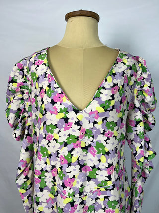 Puffy Sleeve Floral Dress
