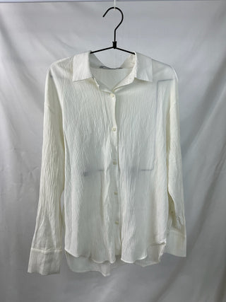 Ivory Crinkle Sheer Button-Up Shirt