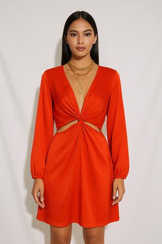 Satin V Cut-Out Dress