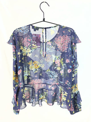 Midnight Garden Ruffle Blouse