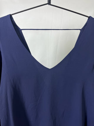 Navy Open-Back Tie Blouse
