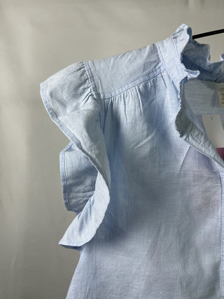 Sky Blue Ruffle Sleeve Button-up