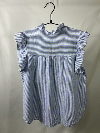 Stripe Ruffle Sleeve Button-up