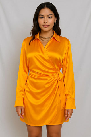 Side Wrap Satin Dress