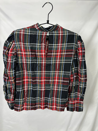 Tartan Plaid High-Neck Blouse