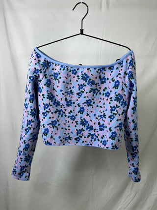 Blue Floral Off-Shoulder Croptop
