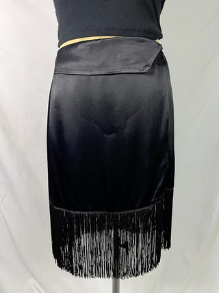 Satin Fringe Midi Skirt