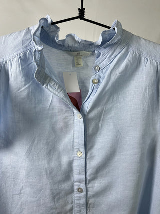 Sky Blue Ruffle Sleeve Button-up
